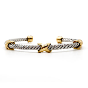 ROMALI Stainless Steel Twisted Cable Cuff Bracelets with Knot Accents - Available in Silver and Two-Tone Gold