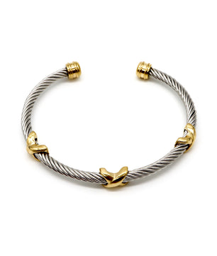 ROMALI Stainless Steel Twisted Cable Cuff Bracelets with Knot Accents - Available in Silver and Two-Tone Gold - ROMALI