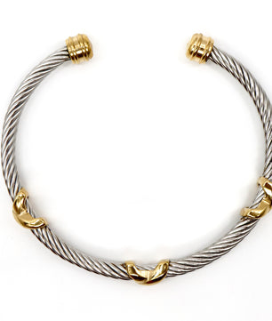 ROMALI Stainless Steel Twisted Cable Cuff Bracelets with Knot Accents - Available in Silver and Two-Tone Gold - ROMALI
