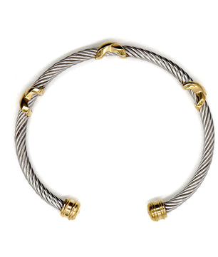 ROMALI Stainless Steel Twisted Cable Cuff Bracelets with Knot Accents - Available in Silver and Two-Tone Gold - ROMALI
