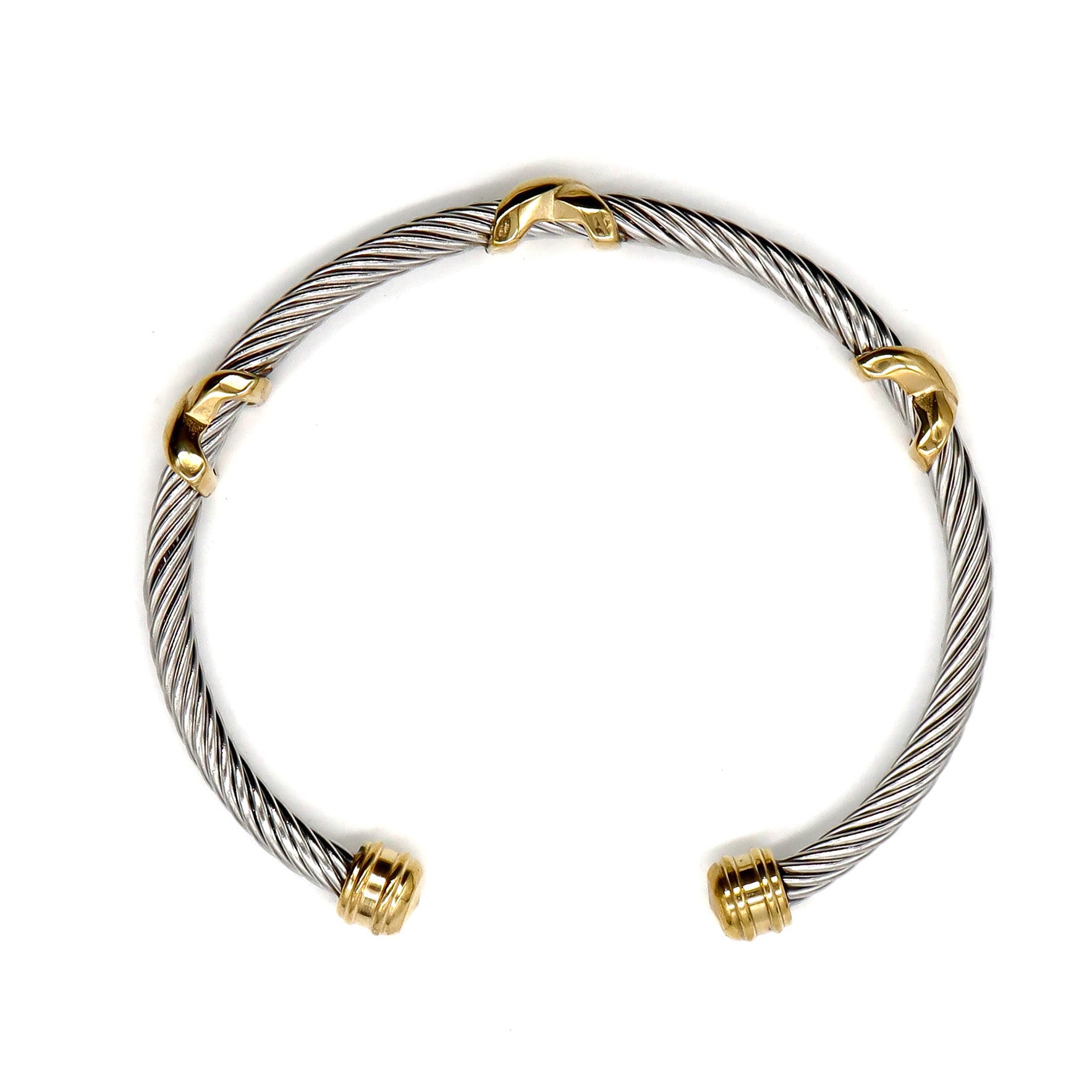 ROMALI Stainless Steel Twisted Cable Cuff Bracelets with Knot Accents - Available in Silver and Two-Tone Gold