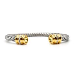 ROMALI 18K Gold-Plated Stainless Steel Cable Cuff Bracelet with Crystal Accents - ROMALI