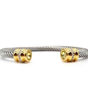 ROMALI 18K Gold-Plated Stainless Steel Cable Cuff Bracelet with Crystal Accents - ROMALI