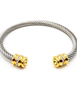 ROMALI 18K Gold-Plated Stainless Steel Cable Cuff Bracelet with Crystal Accents - ROMALI