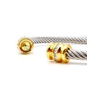 ROMALI 18K Gold-Plated Stainless Steel Cable Cuff Bracelet with Crystal Accents - ROMALI