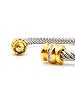 ROMALI 18K Gold-Plated Stainless Steel Cable Cuff Bracelet with Crystal Accents - ROMALI