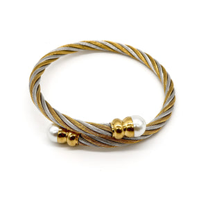 ROMALI 18K Gold-Plated Twisted Cable Bracelet with Pearl Accents