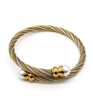 ROMALI 18K Gold-Plated Twisted Cable Bracelet with Pearl Accents - ROMALI