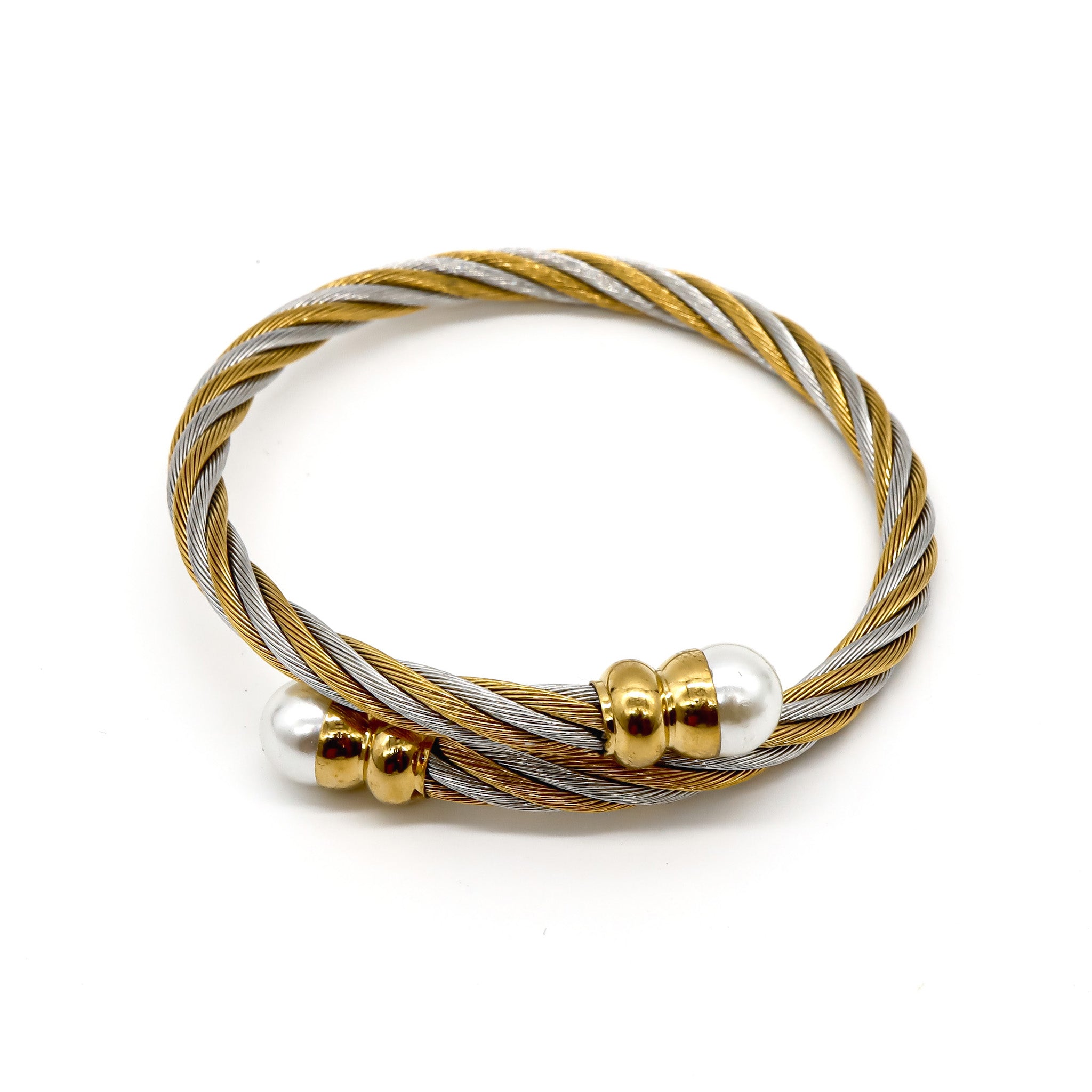 ROMALI 18K Gold-Plated Twisted Cable Bracelet with Pearl Accents