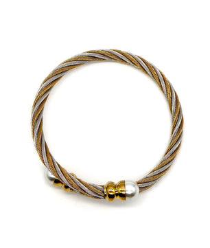 ROMALI 18K Gold-Plated Twisted Cable Bracelet with Pearl Accents - ROMALI
