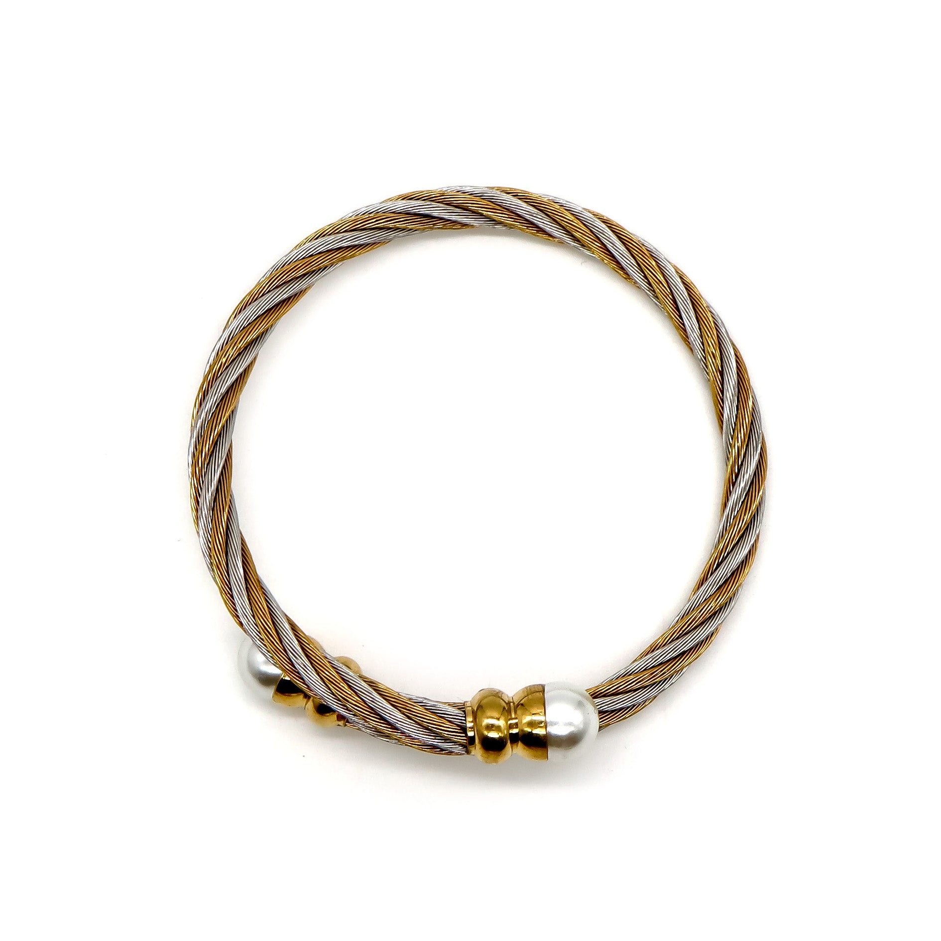 ROMALI 18K Gold-Plated Twisted Cable Bracelet with Pearl Accents