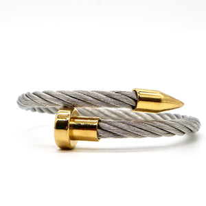 ROMALI Two-Tone Stainless Steel Twisted Cable Bracelet with 18K Gold-Plated Spike Accents