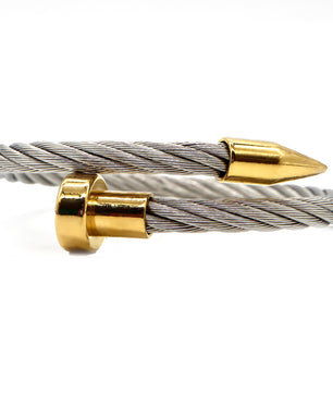 ROMALI Two-Tone Stainless Steel Twisted Cable Bracelet with 18K Gold-Plated Spike Accents - ROMALI
