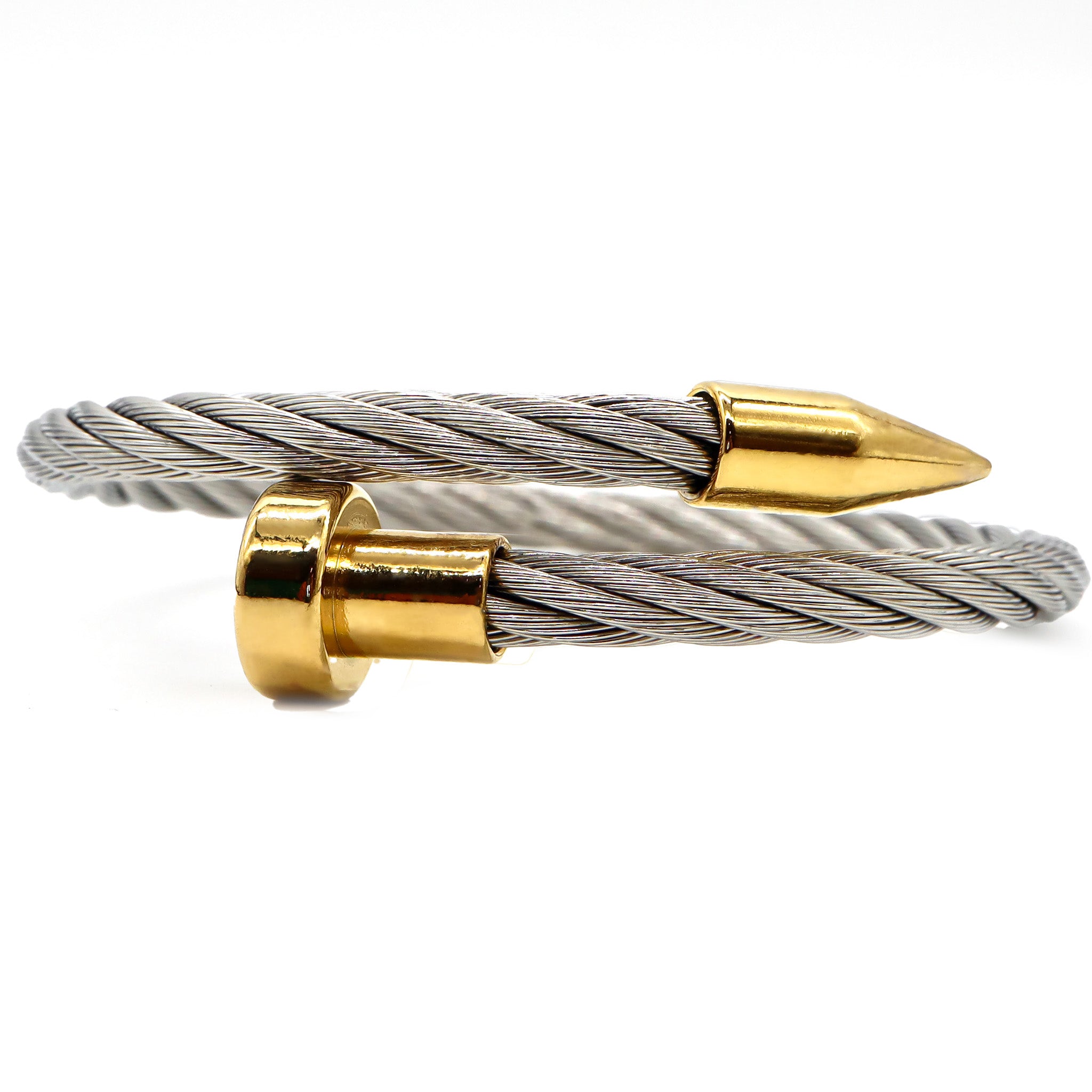 ROMALI Two-Tone Stainless Steel Twisted Cable Bracelet with 18K Gold-Plated Spike Accents