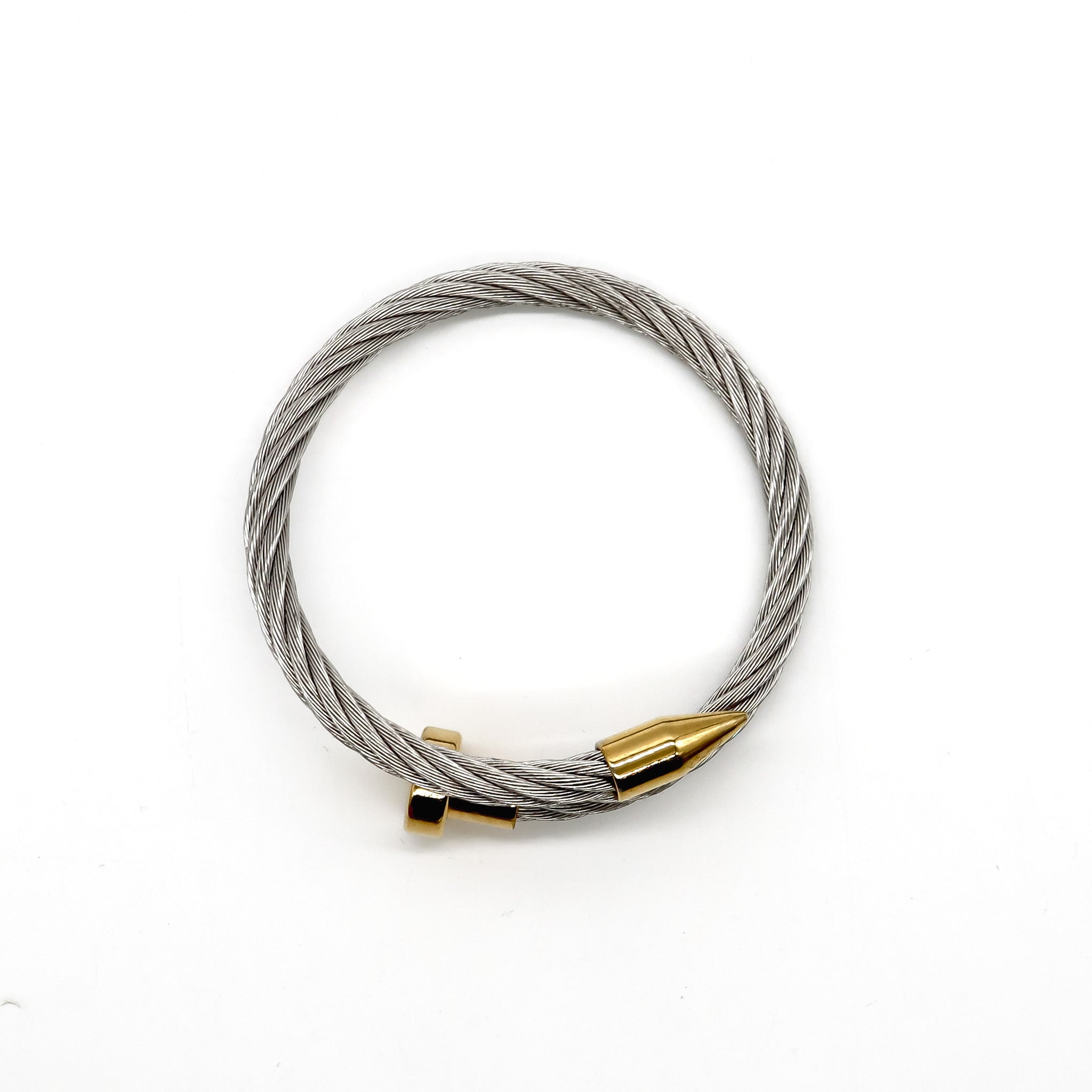 ROMALI Two-Tone Stainless Steel Twisted Cable Bracelet with 18K Gold-Plated Spike Accents