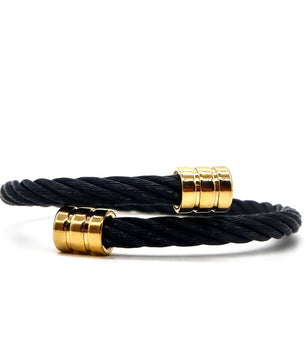 ROMALI Black Twisted Cable Bracelet with 18K Gold-Plated Accents - ROMALI