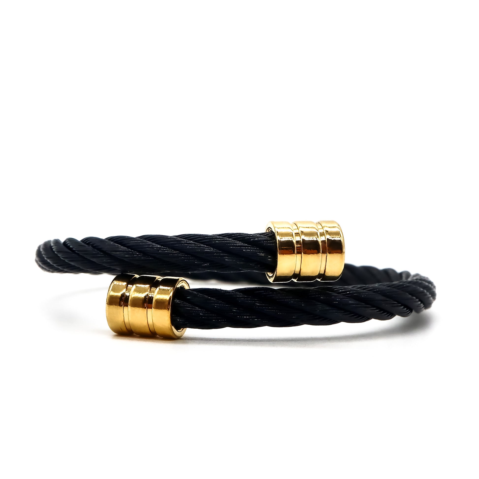 ROMALI Black Twisted Cable Bracelet with 18K Gold-Plated Accents