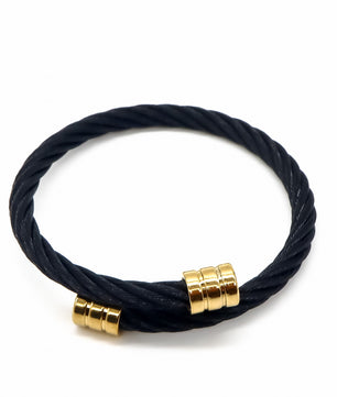 ROMALI Black Twisted Cable Bracelet with 18K Gold-Plated Accents - ROMALI