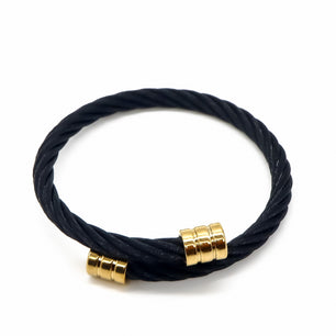 ROMALI Black Twisted Cable Bracelet with 18K Gold-Plated Accents