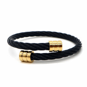 ROMALI Black Twisted Cable Bracelet with 18K Gold-Plated Accents