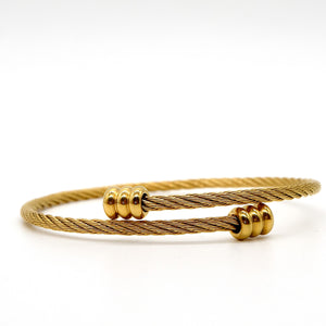 ROMALI Two-Tone 18K Gold-Plated Twisted Cable Bracelet with Beaded Accents