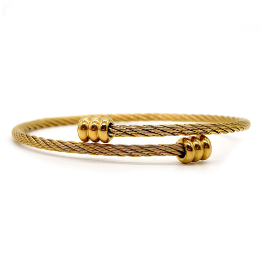 ROMALI Two-Tone 18K Gold-Plated Twisted Cable Bracelet with Beaded Accents