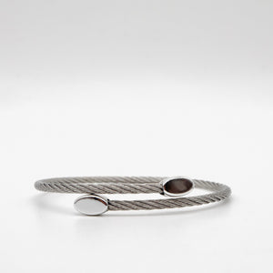 ROMALI Stainless Steel Twisted Cable Bracelet with Polished Oval End Caps