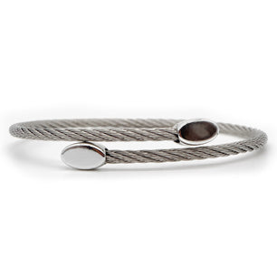 ROMALI Stainless Steel Twisted Cable Bracelet with Polished Oval End Caps