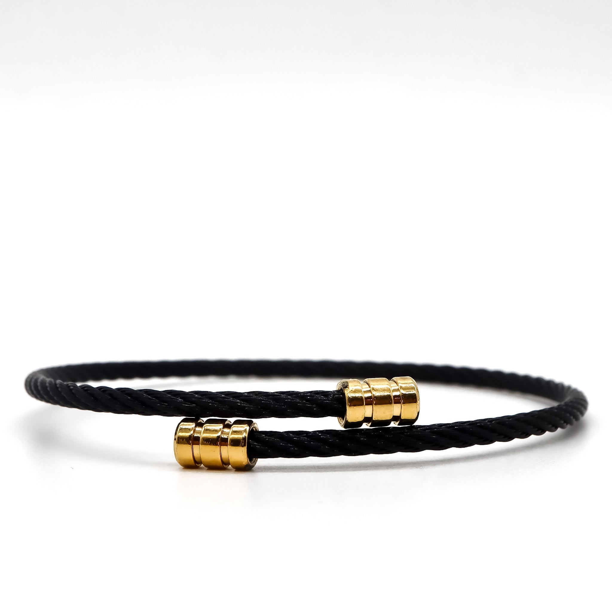 ROMALI Black Twisted Cable Bracelet with 18K Gold-Plated Beaded Accents