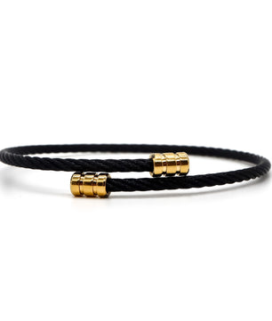 ROMALI Black Twisted Cable Bracelet with 18K Gold-Plated Beaded Accents - ROMALI