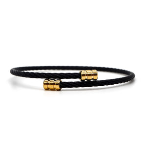 ROMALI Black Twisted Cable Bracelet with 18K Gold-Plated Beaded Accents