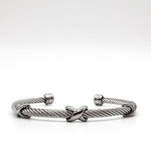 ROMALI Stainless Steel Twisted Cable Cuff Bracelets with Knot Accents - Available in Silver and Two-Tone Gold