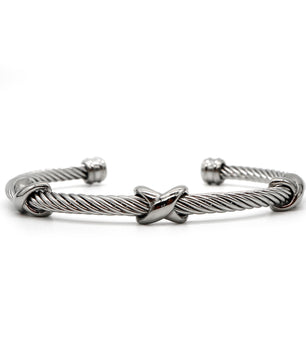 ROMALI Stainless Steel Twisted Cable Cuff Bracelets with Knot Accents - Available in Silver and Two-Tone Gold - ROMALI