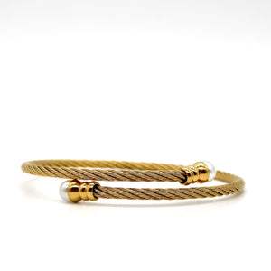 ROMALI Two-Tone 18K Gold-Plated Twisted Cable Bracelet with Pearl Accents