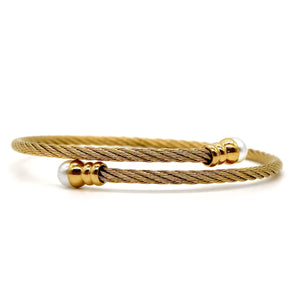 ROMALI Two-Tone 18K Gold-Plated Twisted Cable Bracelet with Pearl Accents