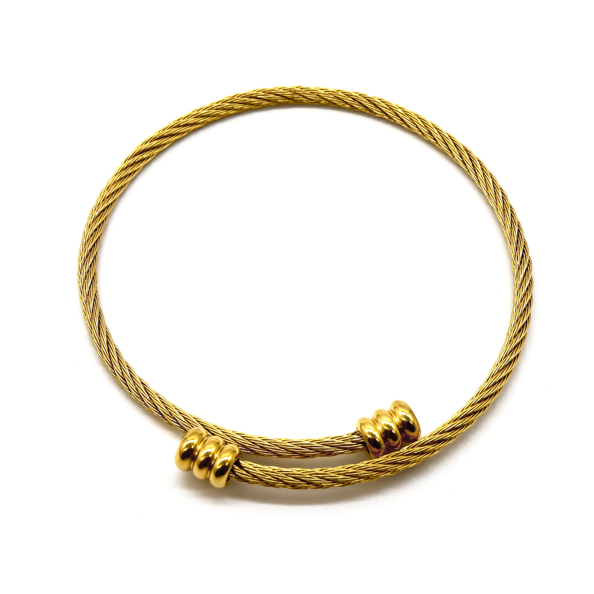 ROMALI Two-Tone 18K Gold-Plated Twisted Cable Bracelet with Beaded Accents