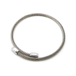 ROMALI Stainless Steel Twisted Cable Bracelet with Polished Oval End Caps