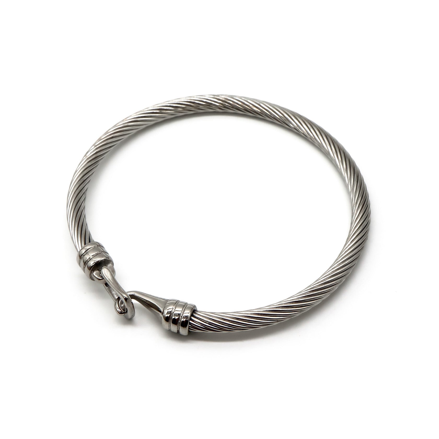 ROMALI Stainless Steel Twisted Cable Bracelet with Hook Clasp