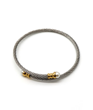 ROMALI Stainless Steel Twisted Cable Bracelet with 18K Gold-Plated Pearl Accents - ROMALI