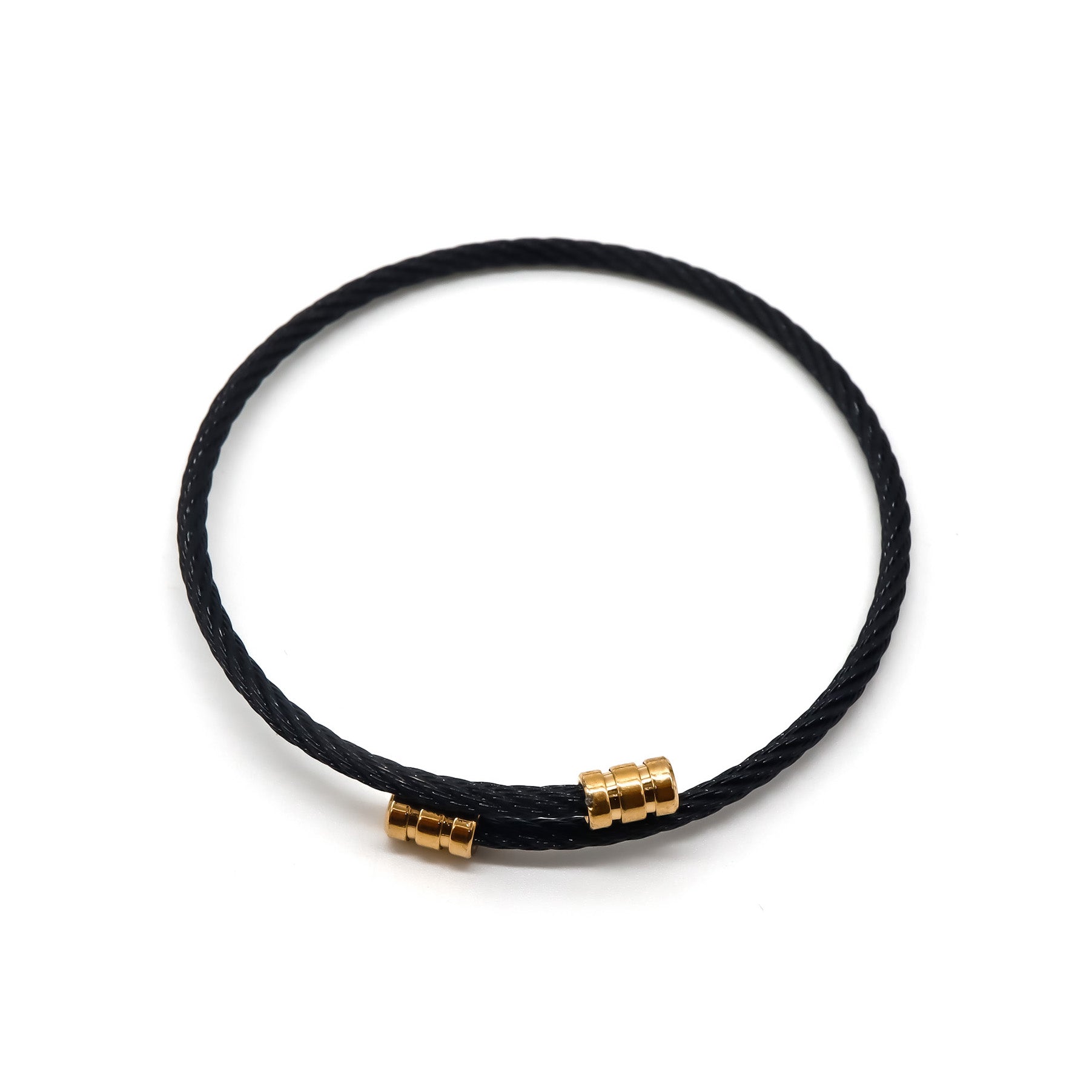 ROMALI Black Twisted Cable Bracelet with 18K Gold-Plated Beaded Accents