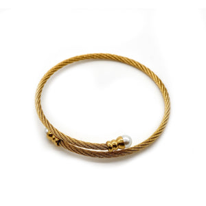 ROMALI Two-Tone 18K Gold-Plated Twisted Cable Bracelet with Pearl Accents - ROMALI