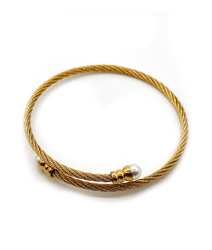 ROMALI Two-Tone 18K Gold-Plated Twisted Cable Bracelet with Pearl Accents - ROMALI