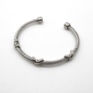 ROMALI Stainless Steel Twisted Cable Cuff Bracelets with Knot Accents - Available in Silver and Two-Tone Gold