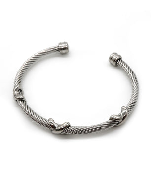 ROMALI Stainless Steel Twisted Cable Cuff Bracelets with Knot Accents - Available in Silver and Two-Tone Gold - ROMALI