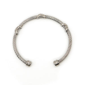 ROMALI Stainless Steel Twisted Cable Cuff Bracelets with Knot Accents - Available in Silver and Two-Tone Gold