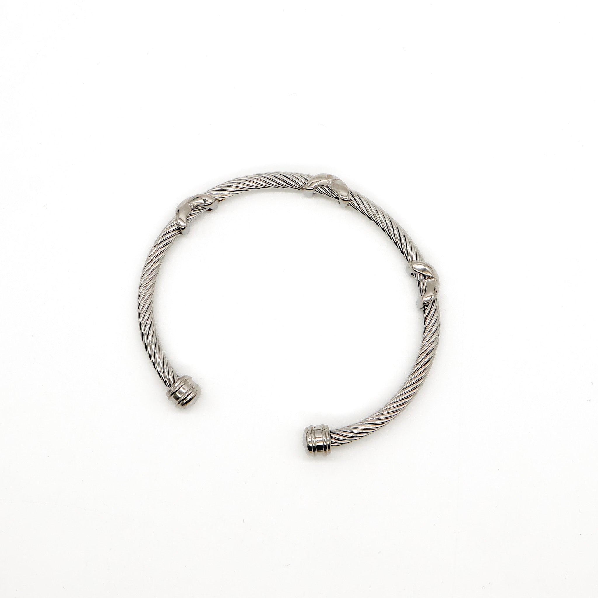 ROMALI Stainless Steel Twisted Cable Cuff Bracelets with Knot Accents - Available in Silver and Two-Tone Gold