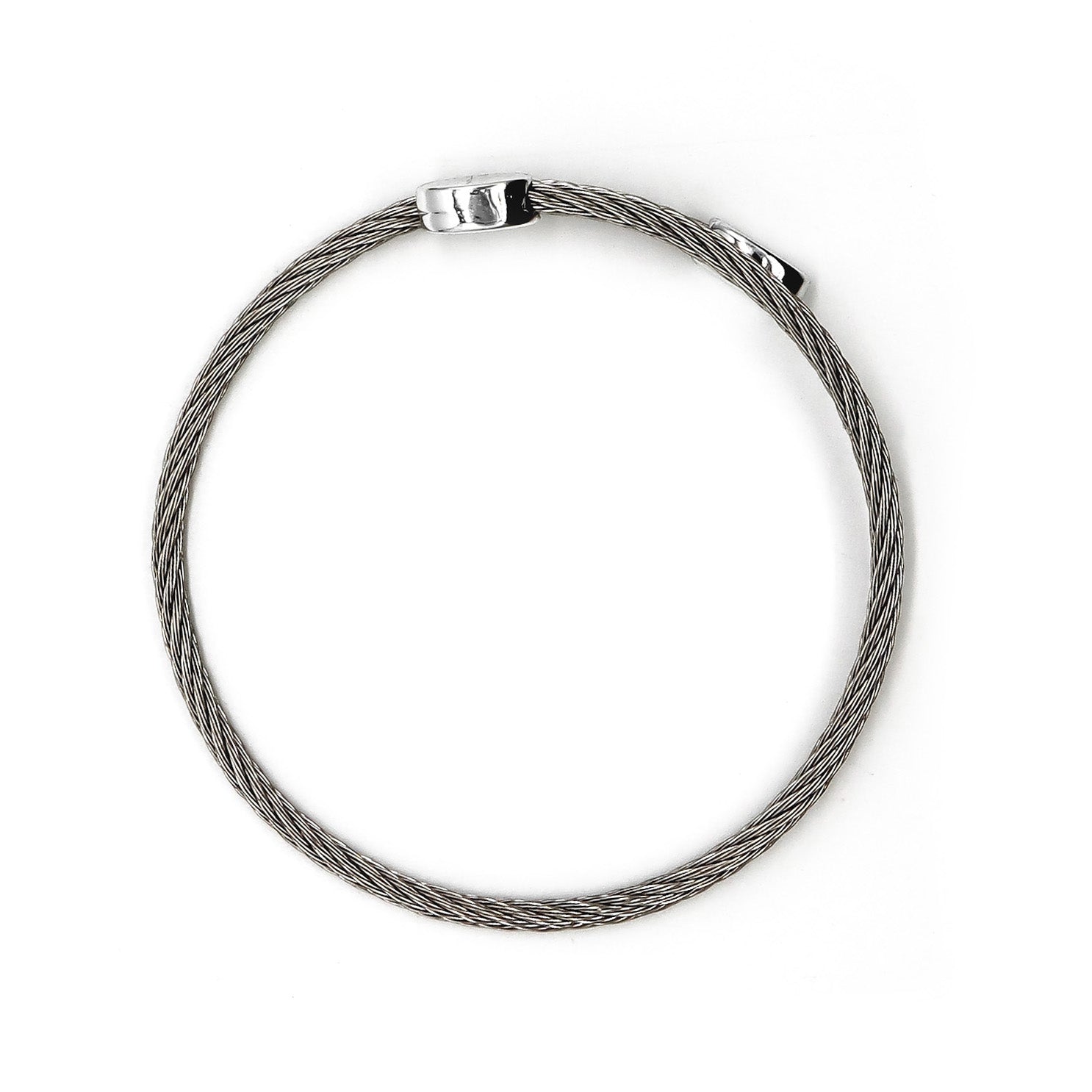 ROMALI Stainless Steel Twisted Cable Bracelet with Polished Oval End Caps