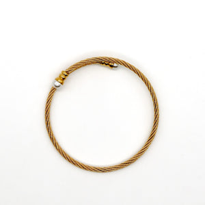 ROMALI Two-Tone 18K Gold-Plated Twisted Cable Bracelet with Pearl Accents