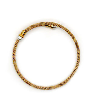 ROMALI Two-Tone 18K Gold-Plated Twisted Cable Bracelet with Pearl Accents - ROMALI