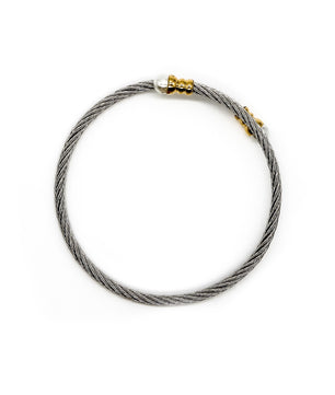 ROMALI Stainless Steel Twisted Cable Bracelet with 18K Gold-Plated Pearl Accents - ROMALI